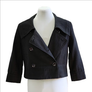 ZARA Black linen blend cropped pea coat trench jacket